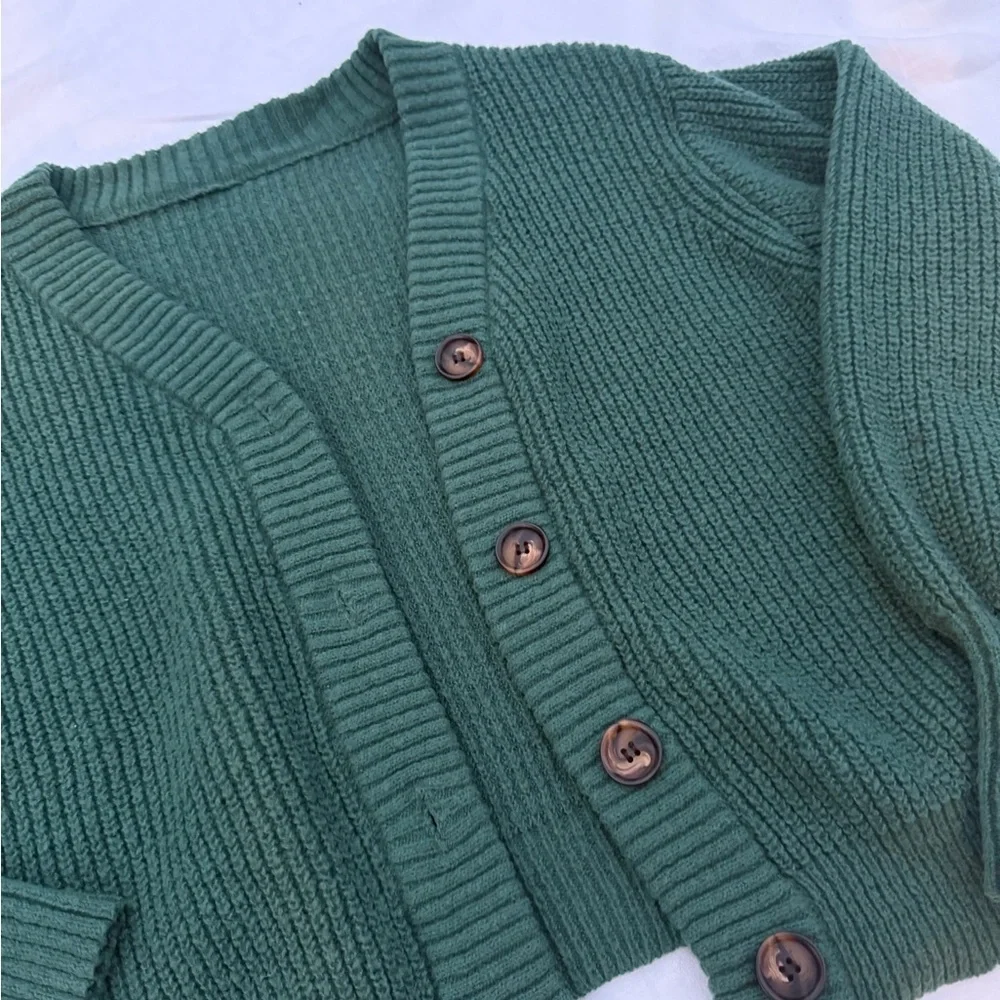 Dark Green Solid Button Front Cardigan | large